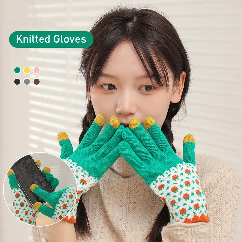

Elastic Full Finger Gloves Thick Cycling Fashion Touch Screen Women Winter Warm Knitted Gloves Student Girl Christmas Gift T70