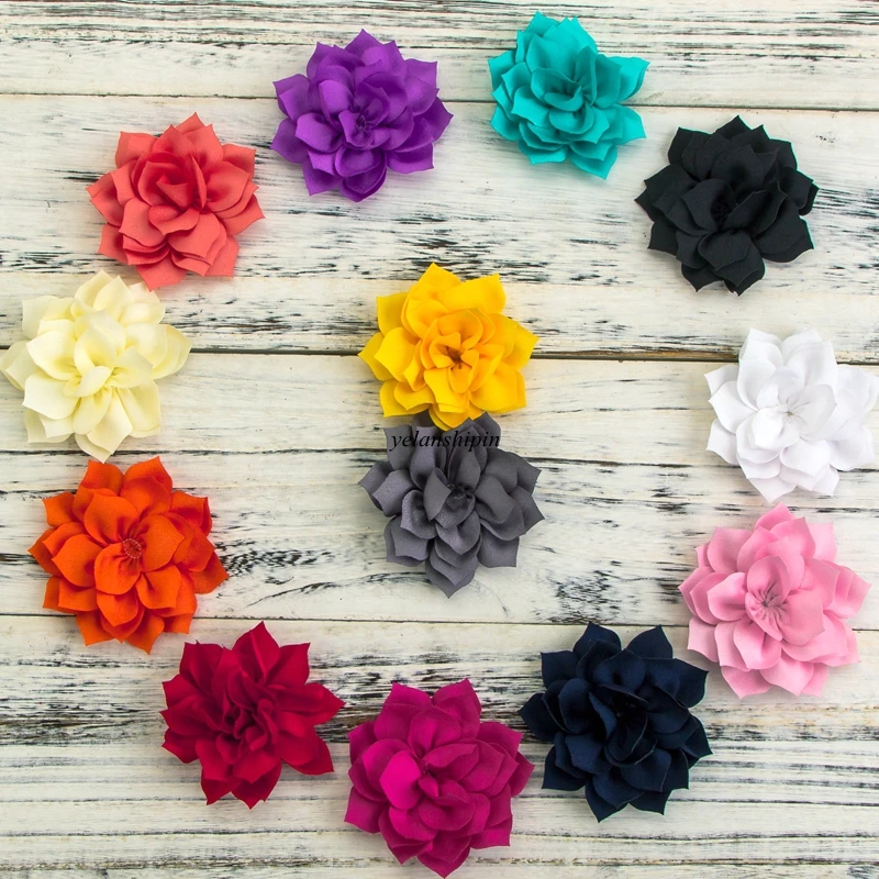 

50pcs/lot 3.6" 13Colors Hair Clips Double-Layer Lotus Flowers For Kids Hair Accessories Winter Fabric Flowers For Headbands DIY