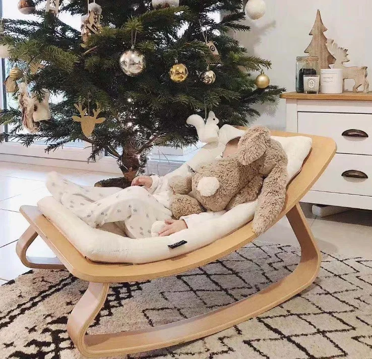 Nordic Wind Baby Rocking Chair, Baby Doll Recliner Comfort Chair wooden rocking chair cradle