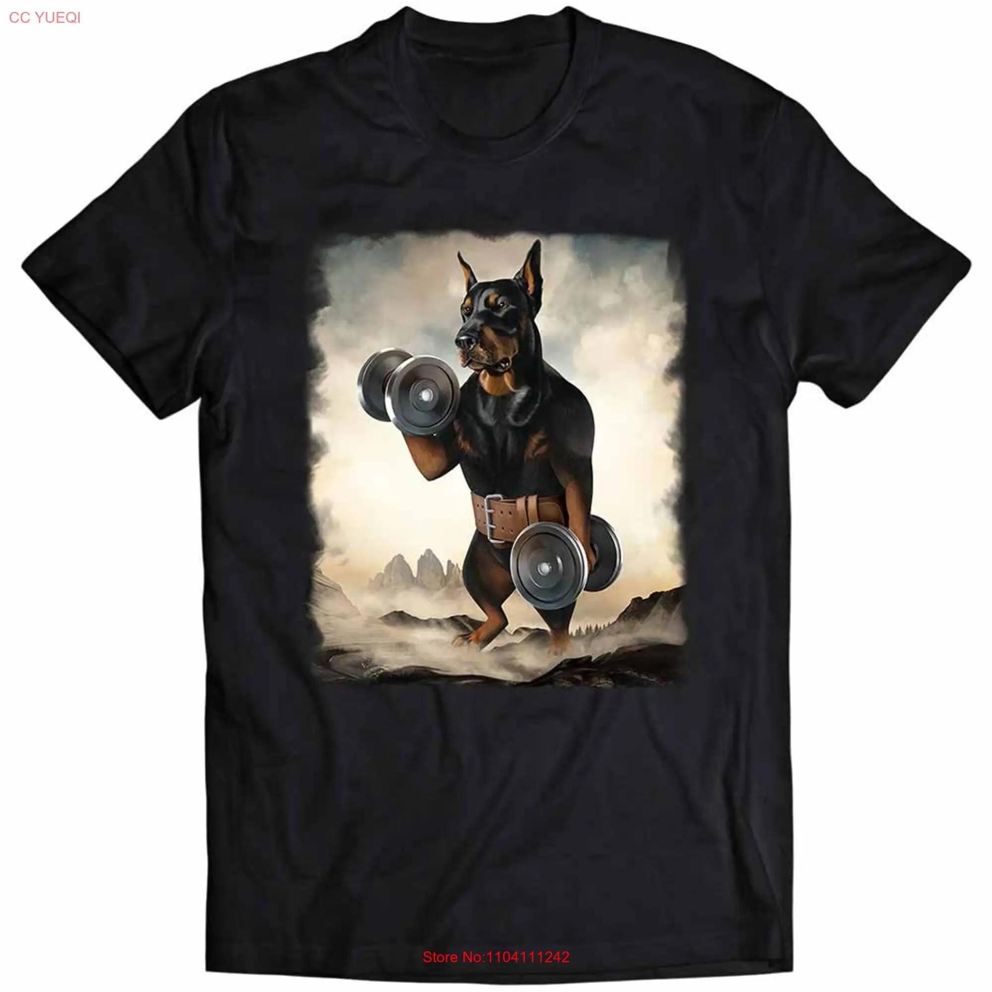 Monster Doberman Pinscher Dog Carrying Dumbbell Gym  Boys and Girls Youth T Shirt PrintStarT long or short sleeves