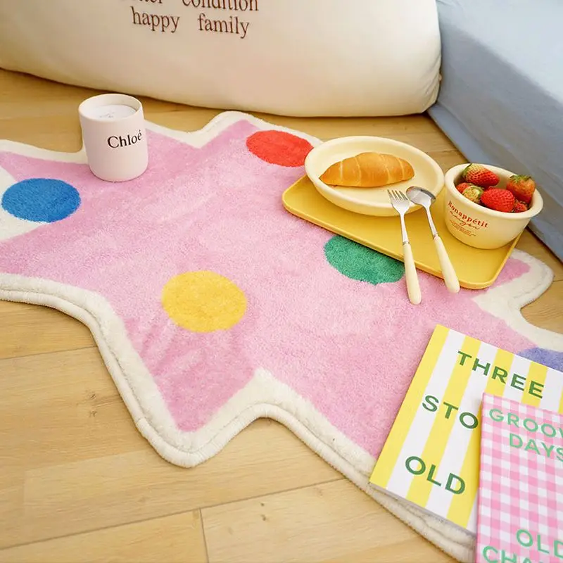 VIKAMA Soft Plush Cut Polka Dot Rug for Kids Room-Alphabet Rug Non Slip Nursery Rug Bedroom Playroom Rug Washable Rug for Kids