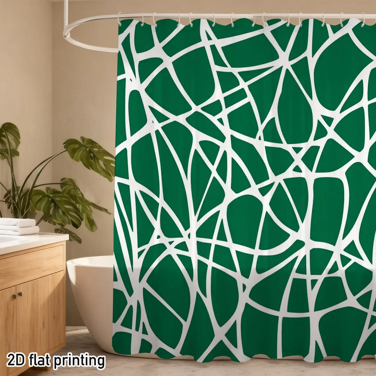 Waterproof Green Abstract Geometric Shower Curtain for Bathroom Decor Modern Contemporary Style Curtain Liner for Master Bath Ac