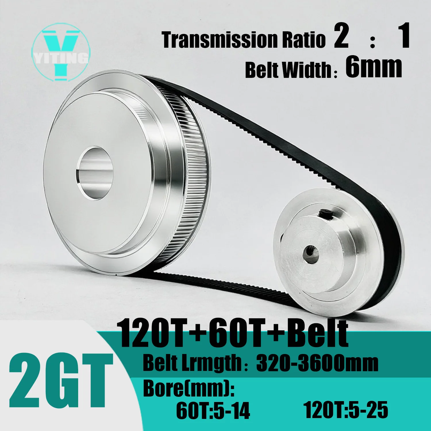 2GT 120Teeth 60T GT2 60Teeth 120T Kit Timing Belt Pulley Set Belt Width 6mm Bore 5~25mm 2:1 Wheel Synchronous Pulley Belt Kit