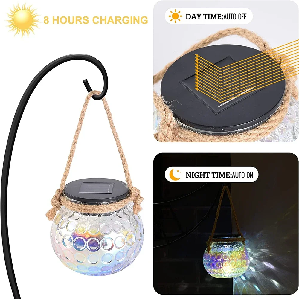 2 Pack Outdoor Waterproof Garden Deco Hanging Solar Cracked Glass Ball Bottle Lantern Lamp Lights for Patio Yard Balcony Pathway