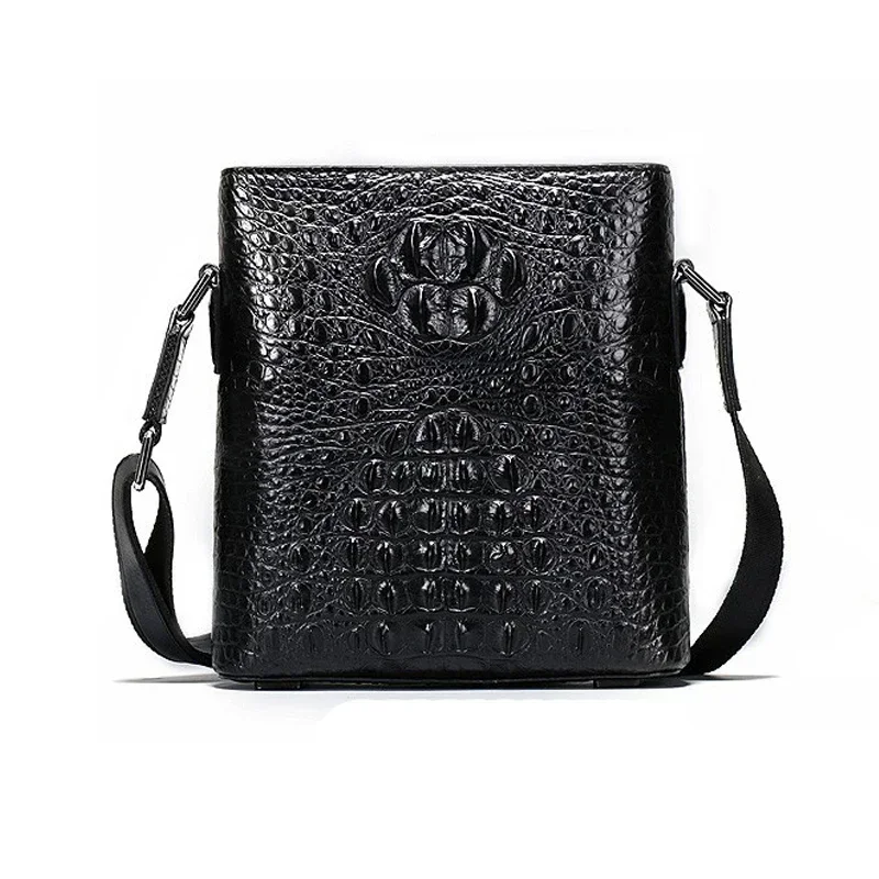 

VVBrown crocodile single shoulder bag male Inclined shoulder bag large capacity leisure Vertical section men bag