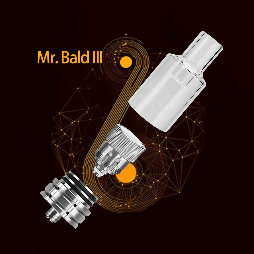 Original Longmada Mr Bald 3 III Dry Herb Vaporizer Atomizer 510 Glass Drip Tips with Replacement Ceramic Coil