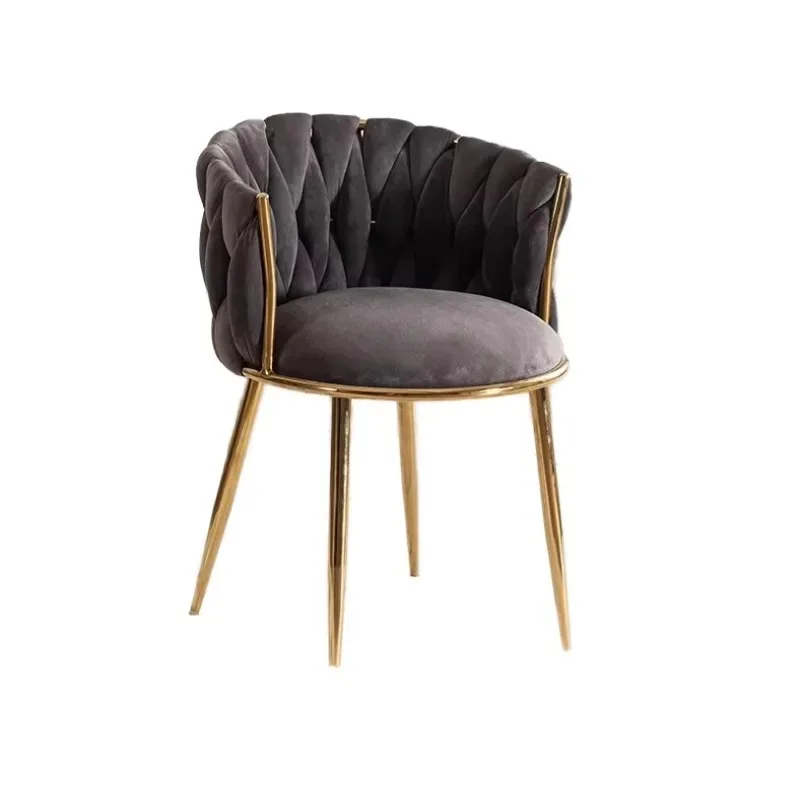 Modern Luxury Colored Velvet Woven Armchair with Electroplated Gold Leg Casual Dining Chair for Commercial Coffee Restaurant