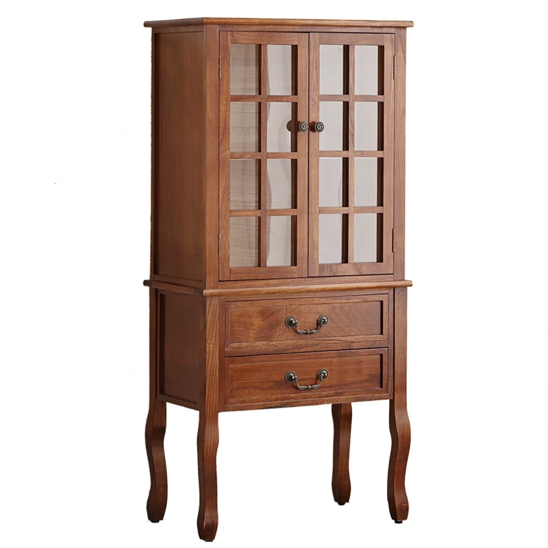 

American all-solid wood wine cabinet Double door glass display cabinet European wall wine cabinet