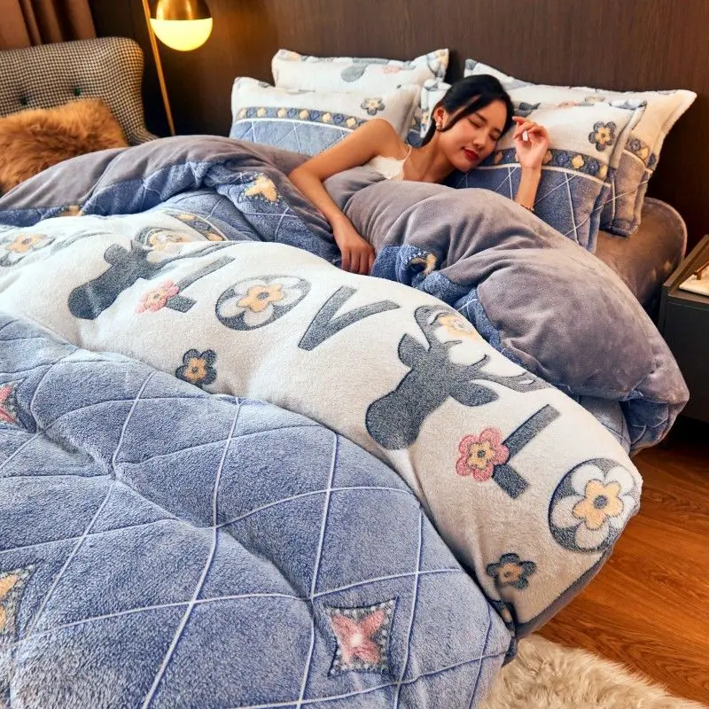 WOSTAR Inverno quente fofo flanela capa de edredão 220x240 king size casal colcha capa veludo velo luxo cama casal conjunto