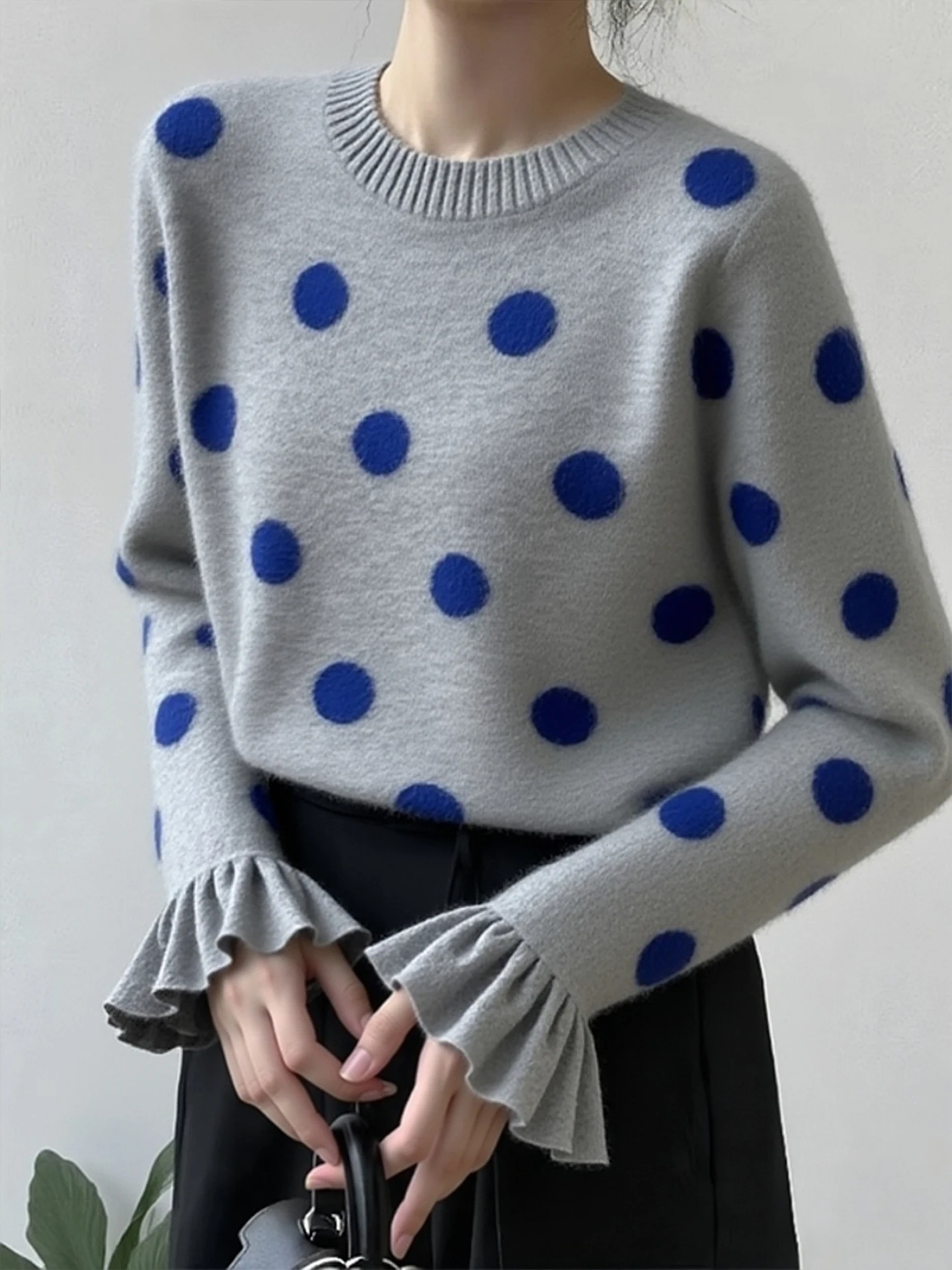 

Slimming Long Sve round Ne Knitwear Commute Sle Soft Fabric Top Layer Winter Faion Korean Version Loose Fit Base irt