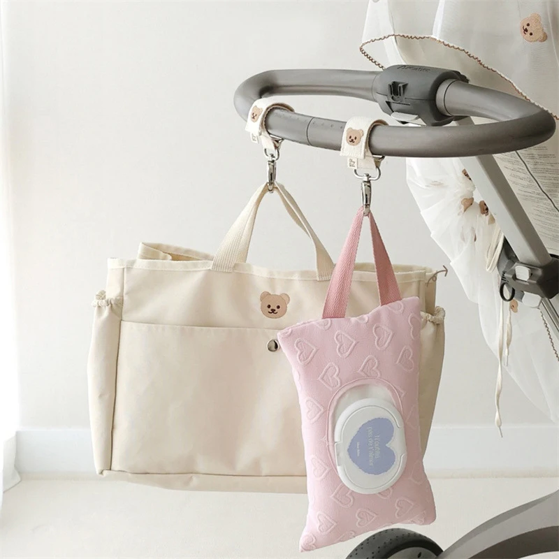 

Baby Stroller Heart Wet Wipes Case Extraction Tissue Box Travel Car Portable Storage Hanging Bag