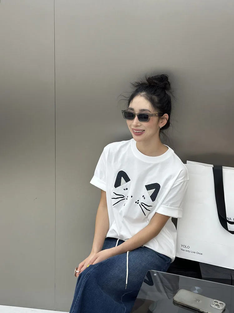 

Женская футболка Bodhl Tee-Piece Series с вышивкой, омолаживающая, повседневная, уличный стиль, весенняя мода