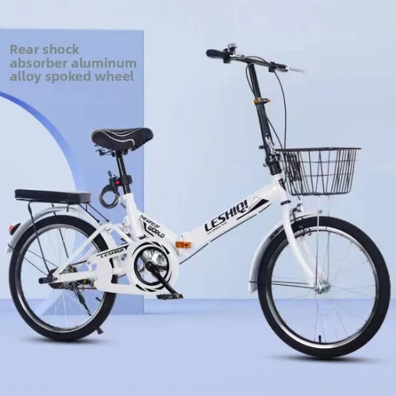 Folding Bicycle for Men and Women Super Lightweight and Shock-absorbing Mini Adult 20 Inch Adult Children Student Bike White view 2