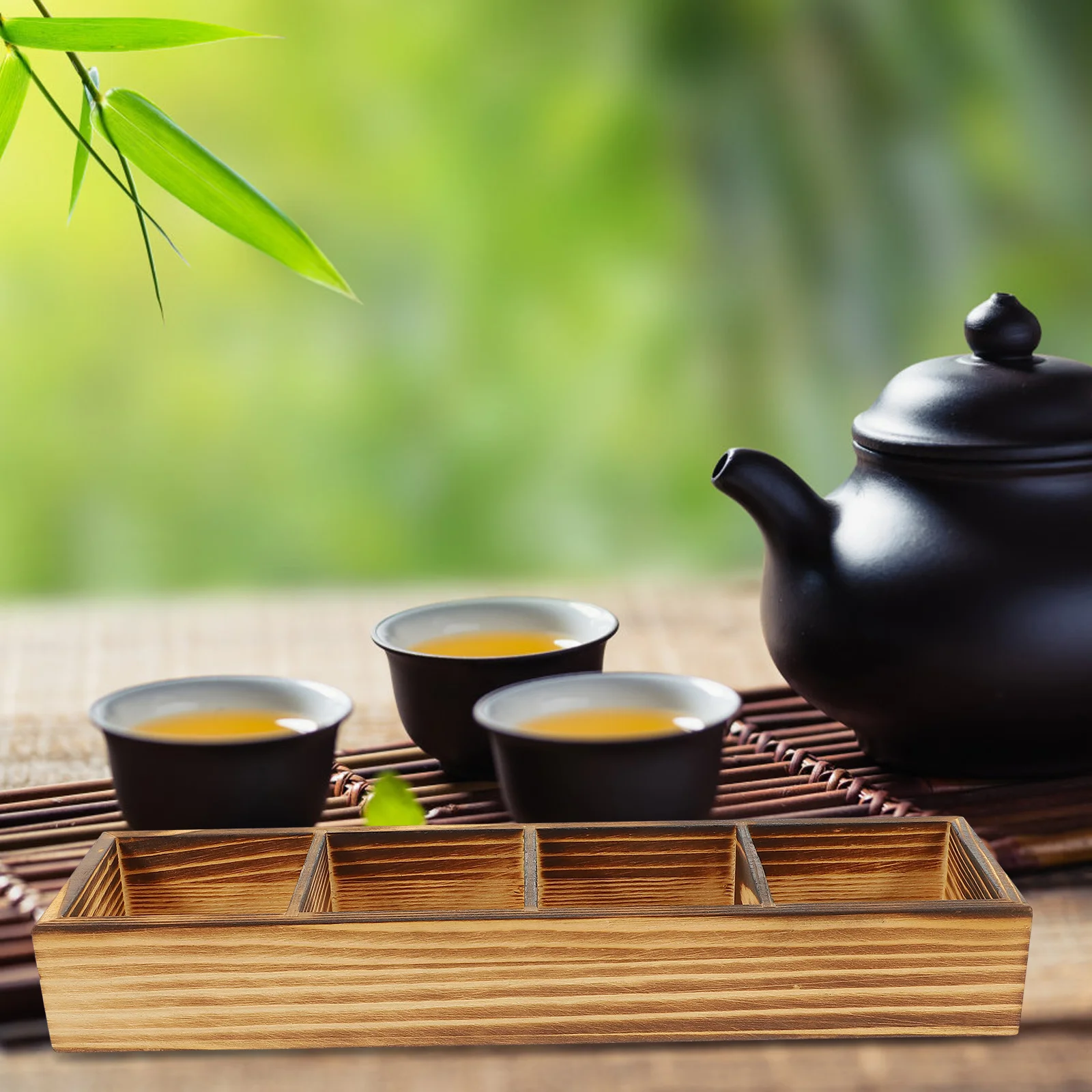 

Multi-Grid Storage Box Wooden Desktop Organizer with Compartments for Makeup Tea Bags Keys Home Office Countertop Organization