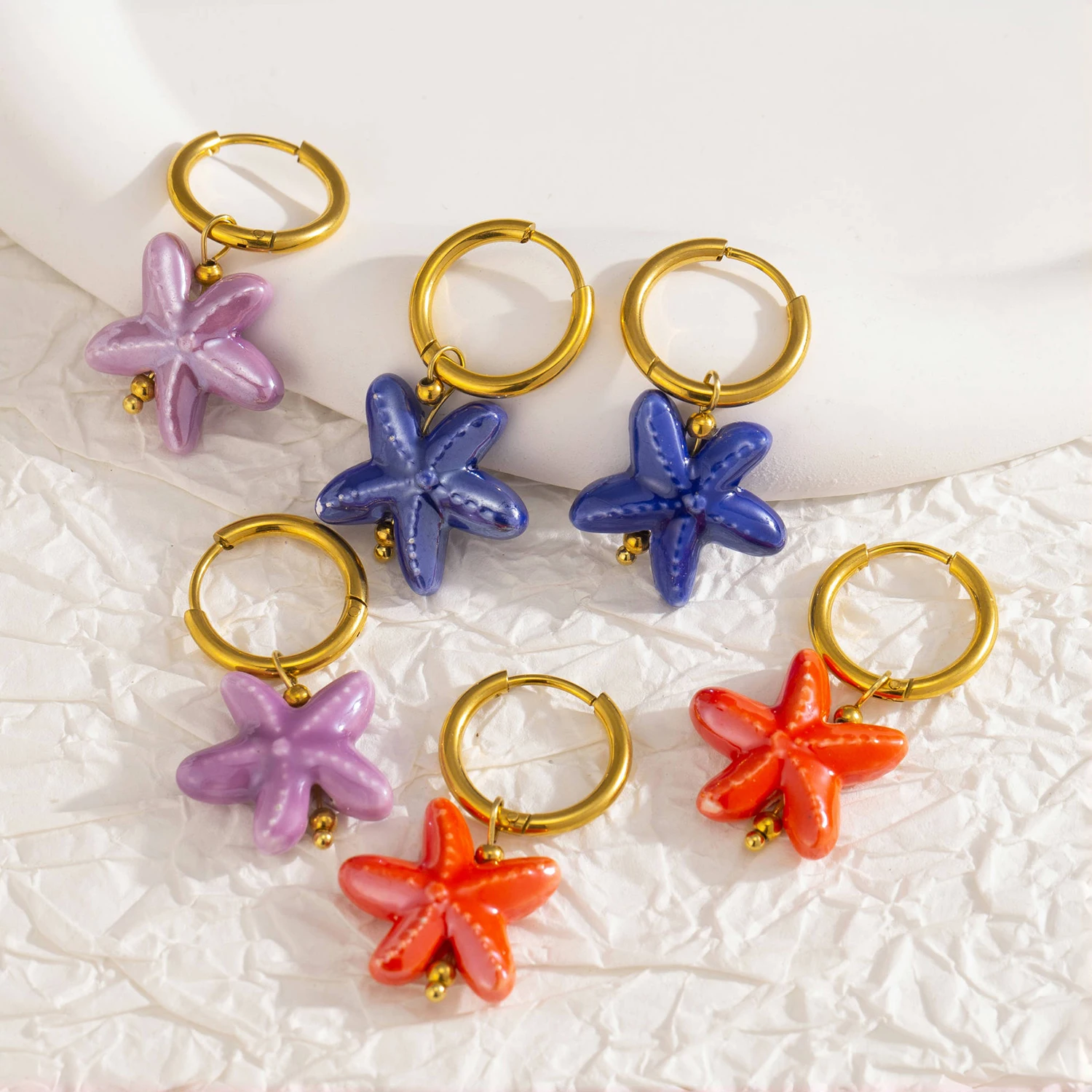 

Ceramic Dopamine Starfish Earrings for Women Colorful Vibrant Pendant Youthful Hypoallergenic Stainless Steel Jewelry Gift