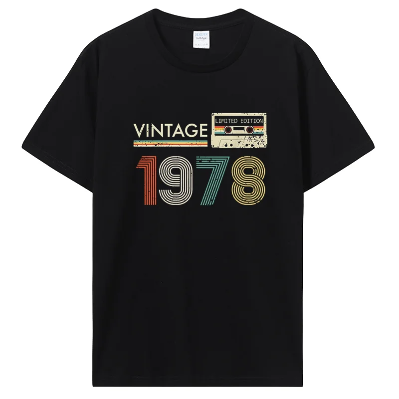 Vintage 1978 Music Cassette Birthday Gifts T Shirt Fashion Cotton Tshirt Men Clothing Graphic Casual Basic T-shirts