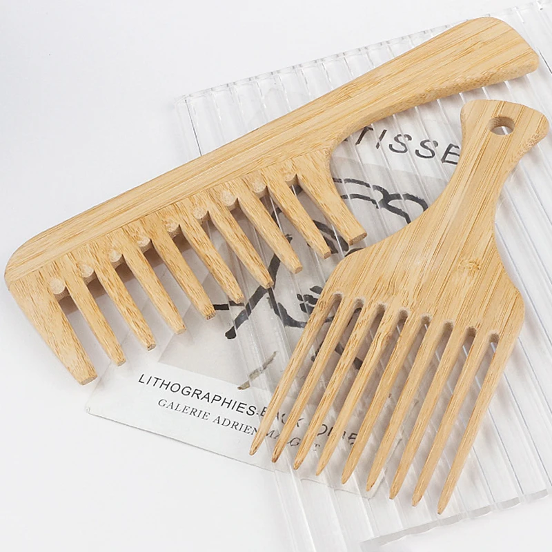 

1Pcs Natural Bamboo Wooden Hair Comb Anti-Static Afro Fork Combs For Women Round Wide Tooth Wood Comb