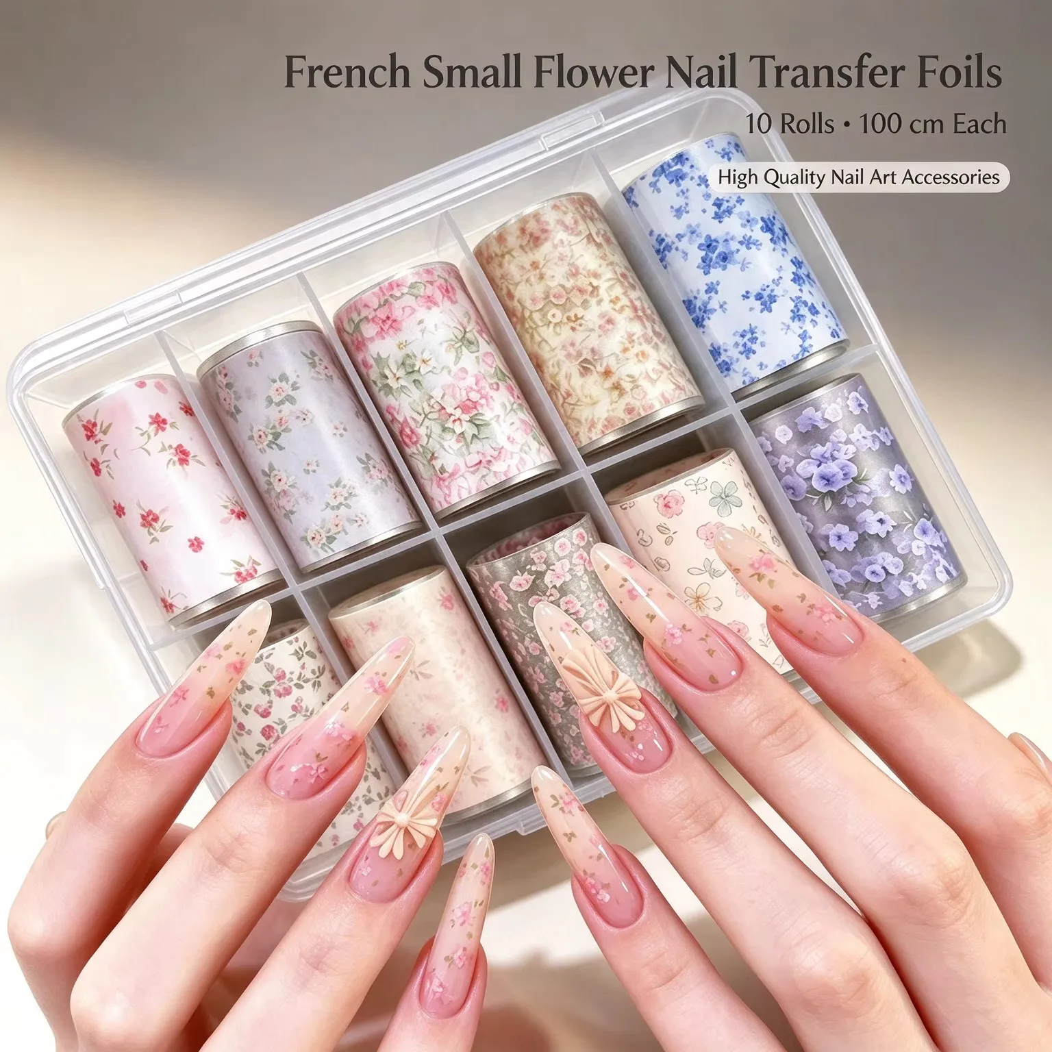 50cm Flower Lace Nail Foils Box Set Floral Rose Transfer Paper Wraps Elegant Nail Art Decorations for DIY Manicure