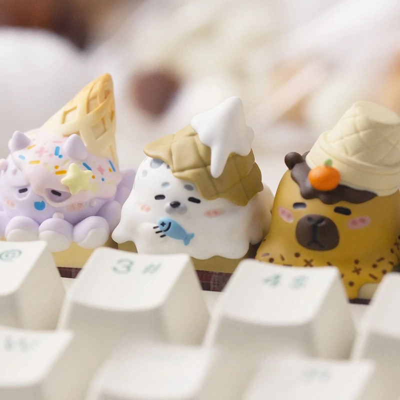 1pcs Personality Ice Cream Cone Series Resin Keycap Kawaii Custom Anime Keycap for Cross Axis Mechanical Keyboard Decoration