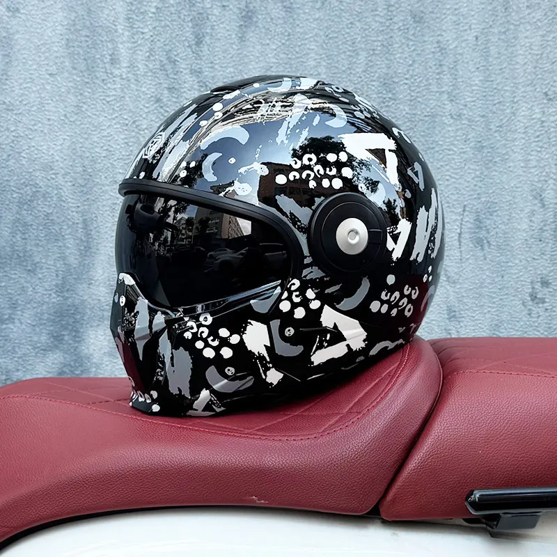 Retro Cruise Full Face Motorcycle Helmet ORZ Custom Lens ABS DOT Approved Cascos para Motos Unisex Vintage Breathable Anti-Fog