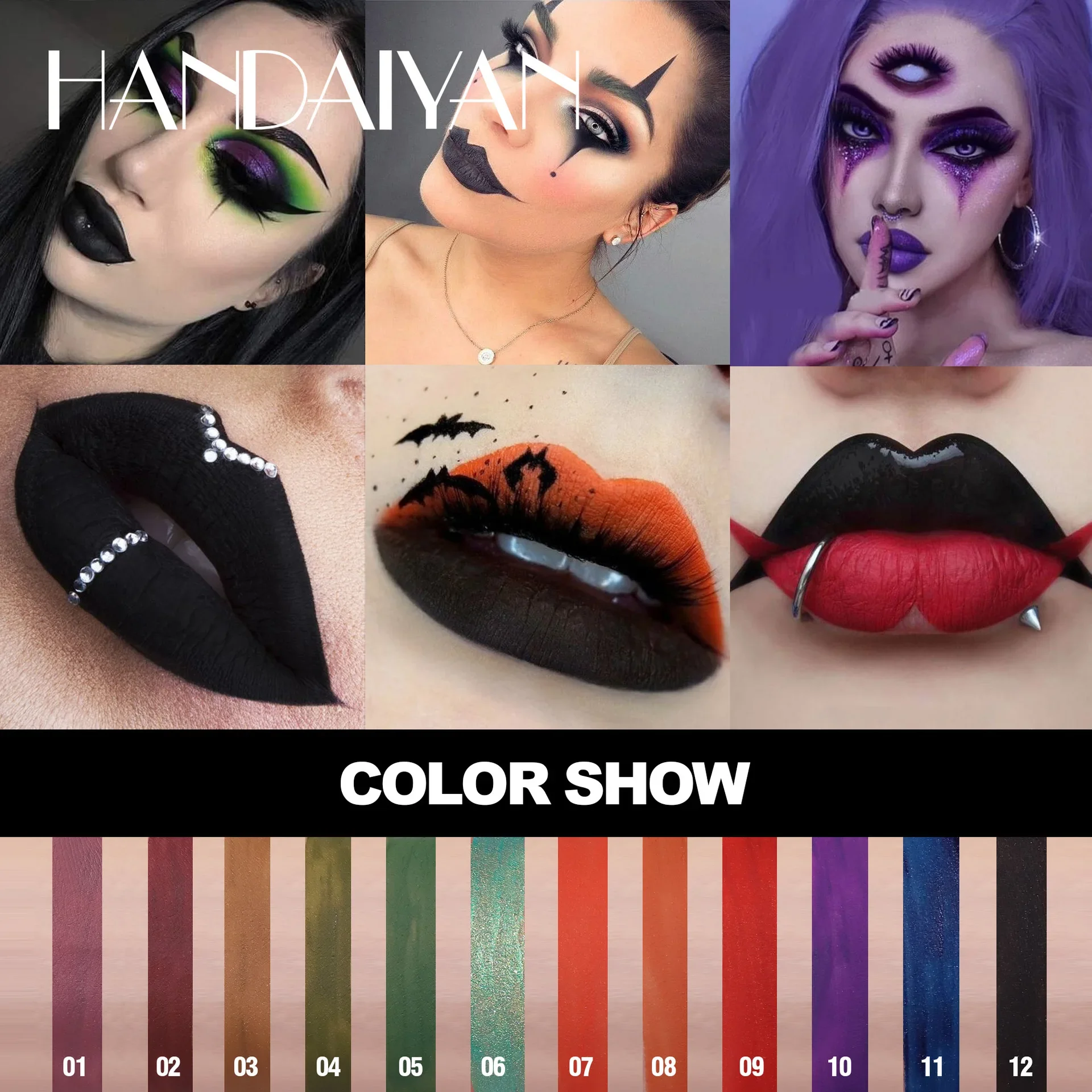HANDAIYAN Sexy Matte Lip Gloss Halloween Gothic Lip Glaze European and American Style Dark-themed Waterproof Lip Gloss