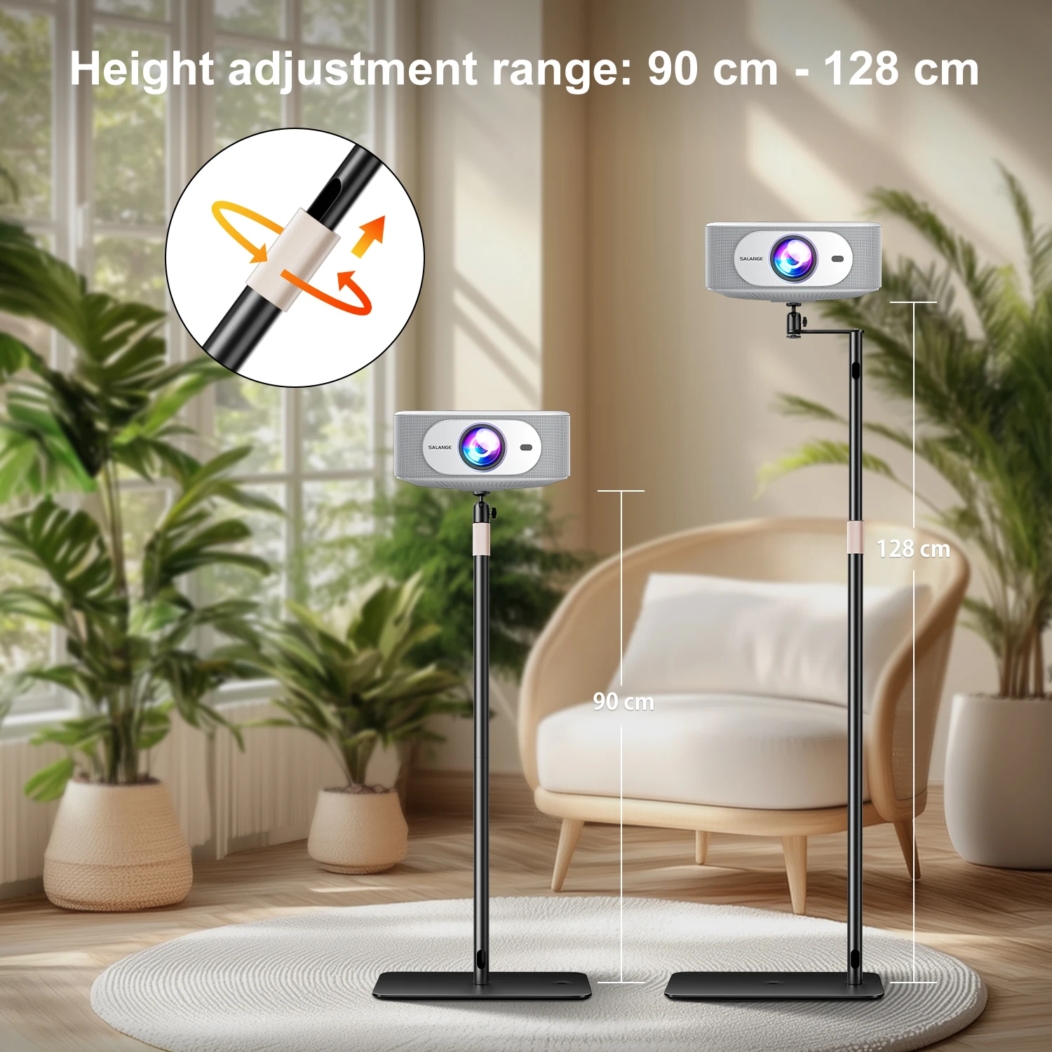 130CM Universal Floor Projector Stand Thickened Metal Bracket Adjustable Height 360° Rotating for Projectors Cameras Ring Lights