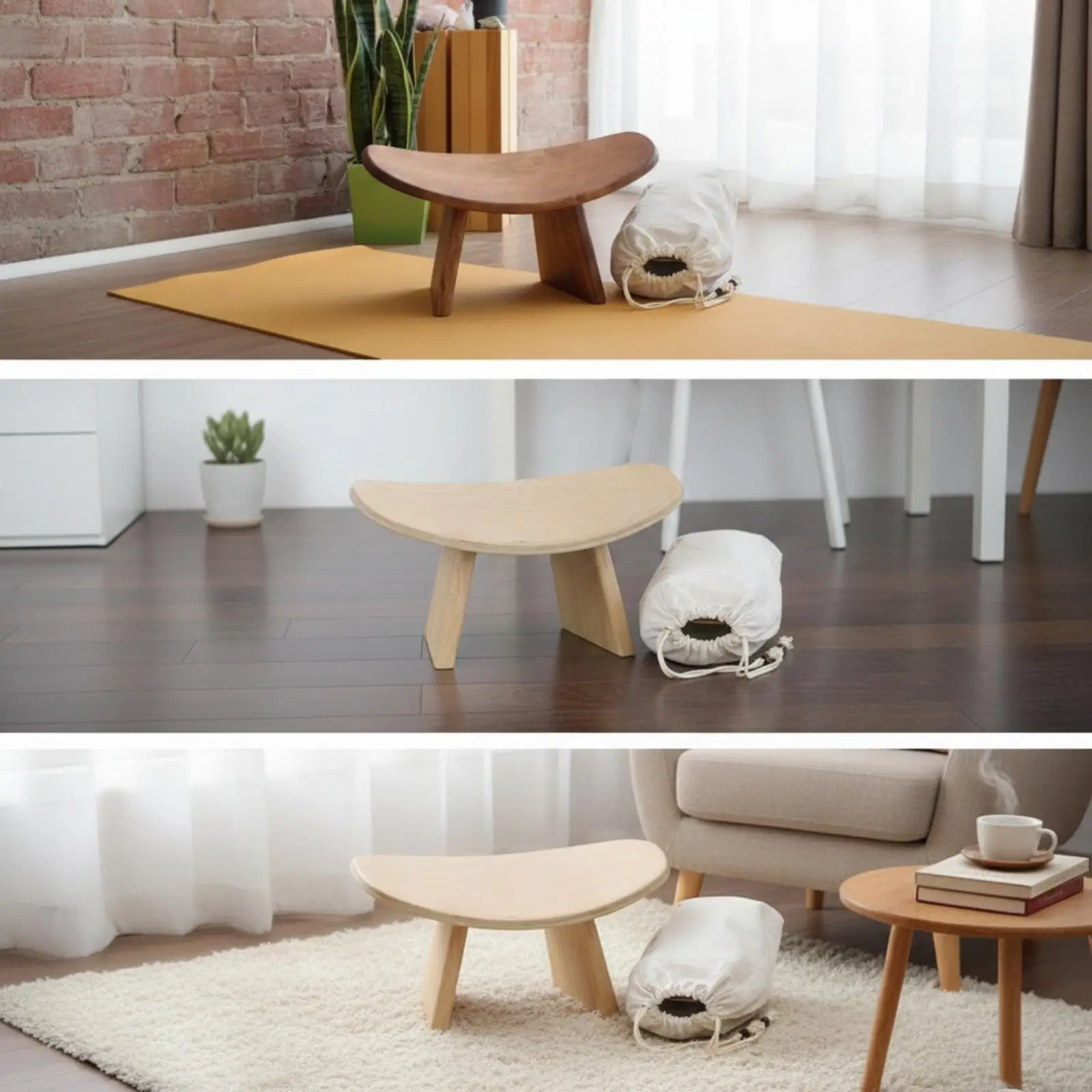 Curved Wooden Meditation Stool Portable Kneeling Seat Aid for Stability Comfort and Aligned Posture During Daily Mindfulness