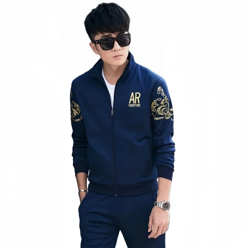 Spring Autumn Casual Suit Men Sports Sweatshirt Set Fashion Stand Collar Cardigan Sweatshirt Straight Leg Pants Two Piece Set