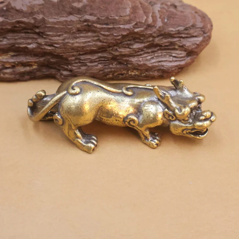 Solid Pure Brass Office Desk Small Ornament Pixiu Bronze Tea Pet Craft Gift Handheld Plaything