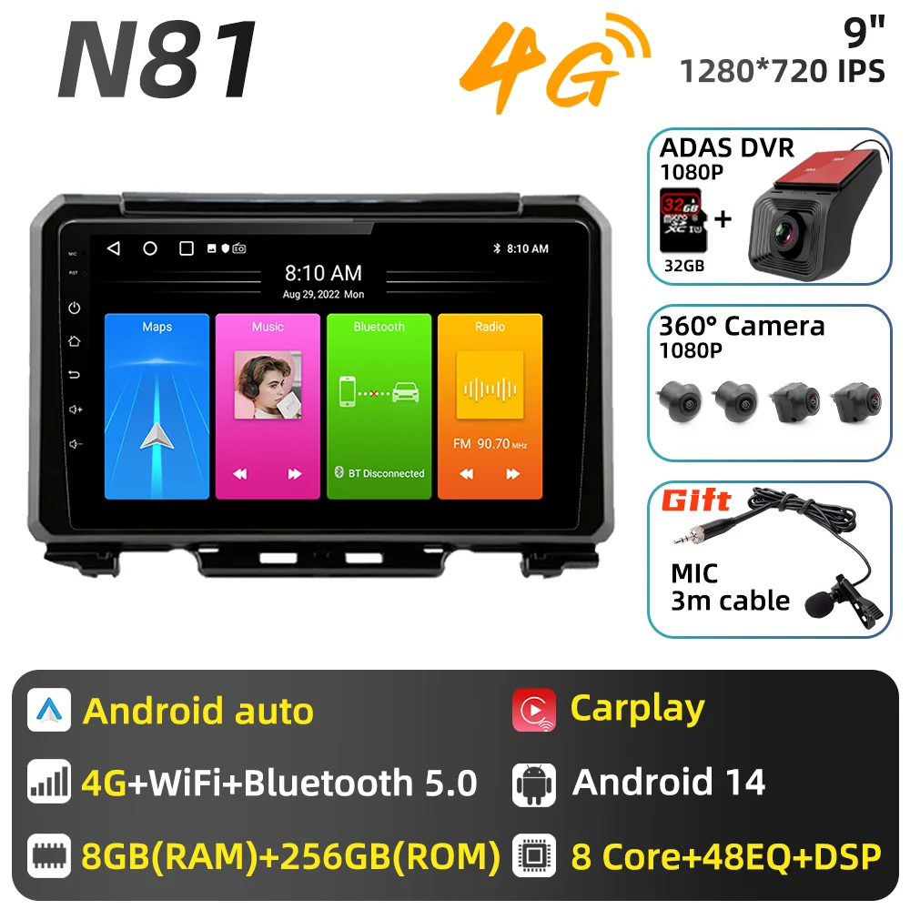4G+64GB 360カメラAndroidナビ Car Multimedia Player For Suzuki Jimny JB64 JB74 2018 - 2024