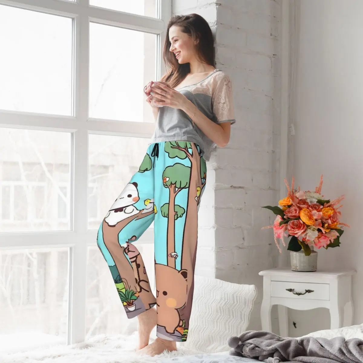 Женские пижамные штаны Bubu Dudu на заказ, милая одежда для сна с принтом, низ с карманами