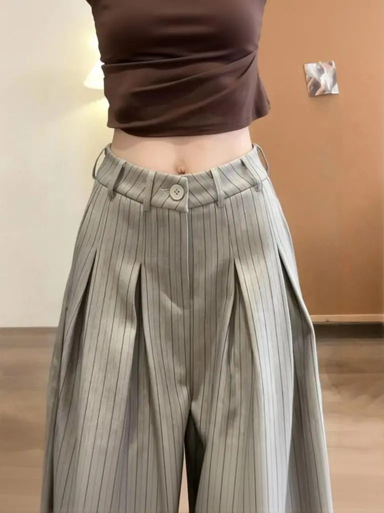 Old Money Weite Gestreifte Hosen für Herren Arbeitskleidung Lässige Baggy-Hosen Streetwear Harajuku Business Gerade Lange Anzughosen