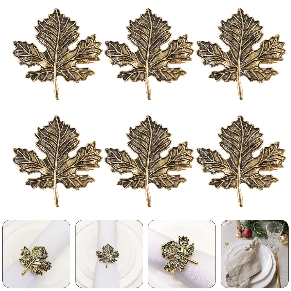 

6 Pcs Gold Table Decor Maple Leaf Napkin Buckle Plant Circle Autumn Decoration Dating