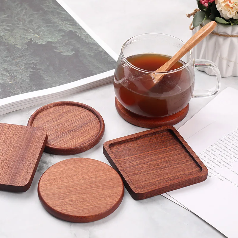 1PC Solid Wood Walnut Coaster Round Square Beech Coaster Durable And Heat-Resistant Tea Coffee Coaster Dining Mat