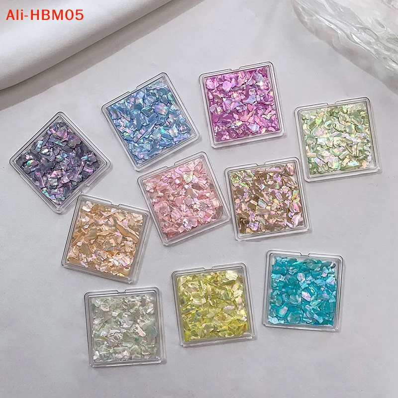 (HB05)1Box Aurora Shell Flake Abalone Nails Charms Natural Irregular Slice Shell Stone Sequins Manicure Art Decoration Salon