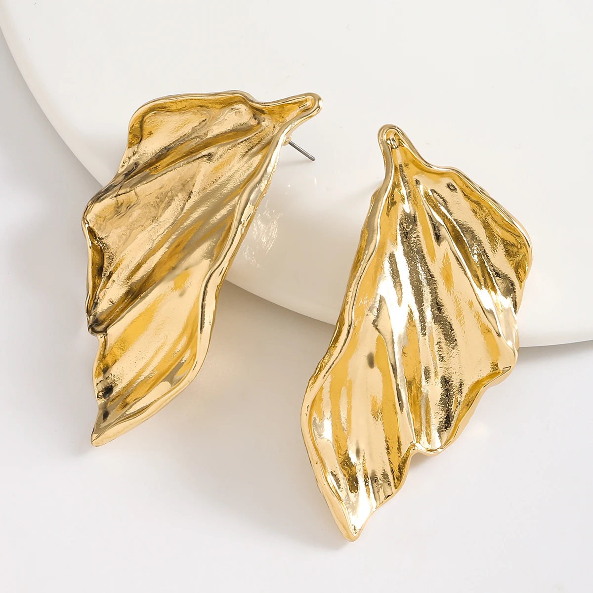 ZA 2024 New Golden/Silvery Retro Metal Leaf Earrings,Luxury Jewelry Women Accessories