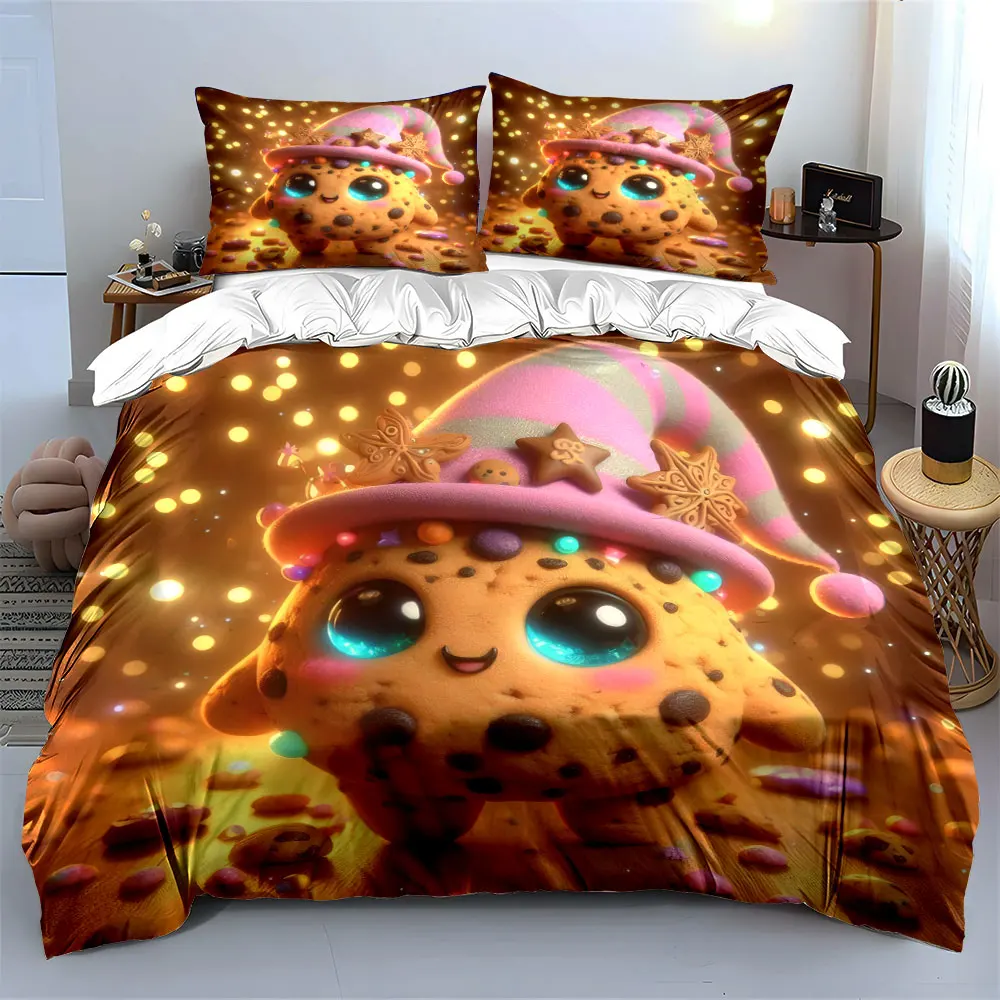 Cute Cookie-Themed Decor Set Soft Skin-Friendly Bedding Set Includes 1 Duvet Cover And 2 Pillowcase, Gift