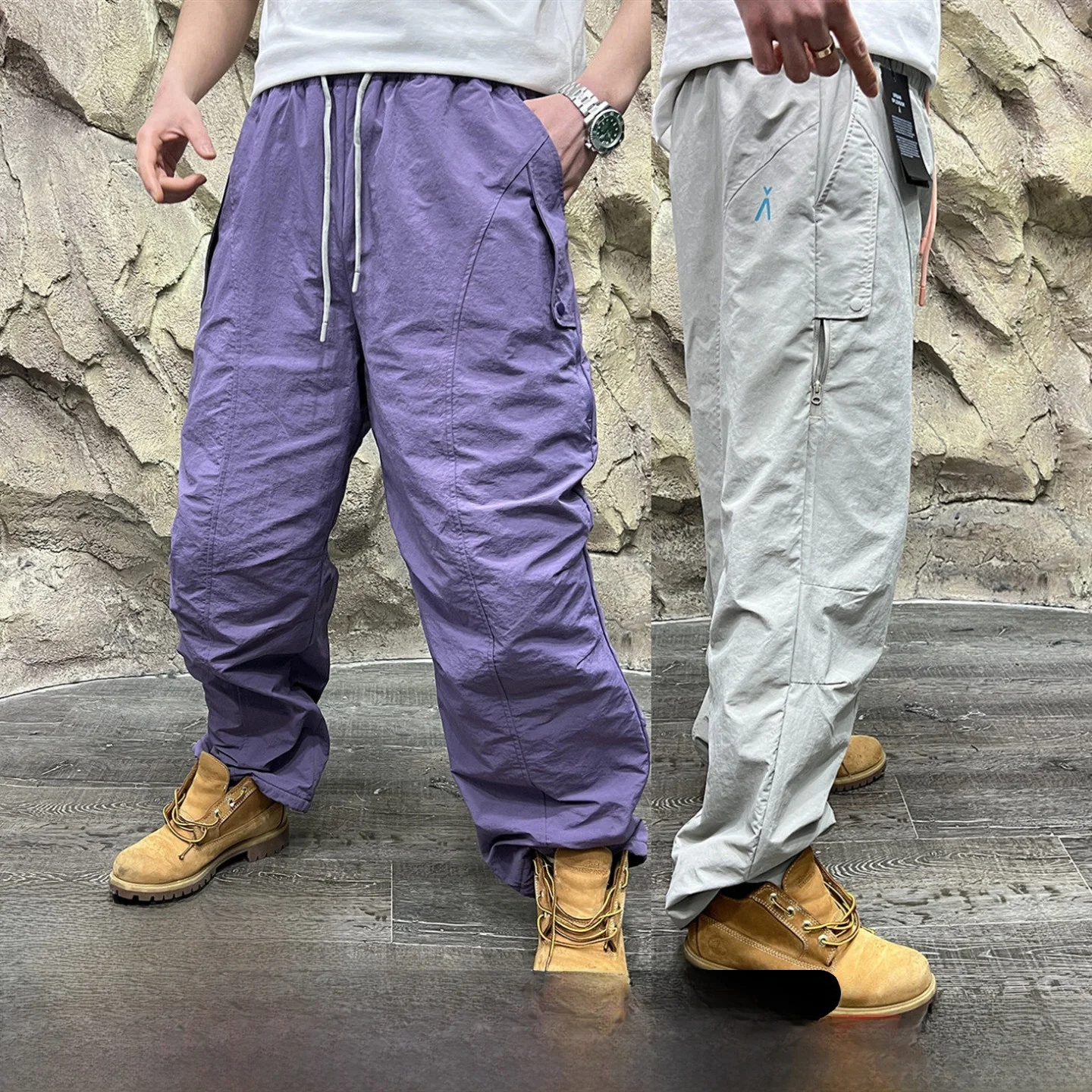 

Thiened Lamb Fur Men's Straight Leg Pants Windproof Water Resistant Casual Trousers for Climbing in Autumn And Winter