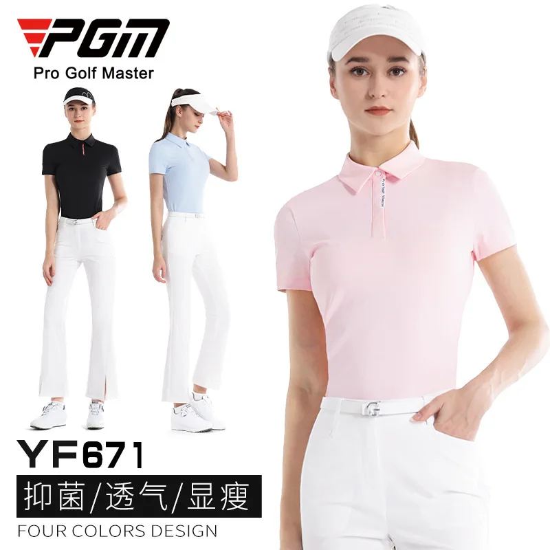 

PGM Golf Clothing Women's Summer Short Sleeved Sports T-shirt Polo Shirt Breathable Slimming Women's Sports Top