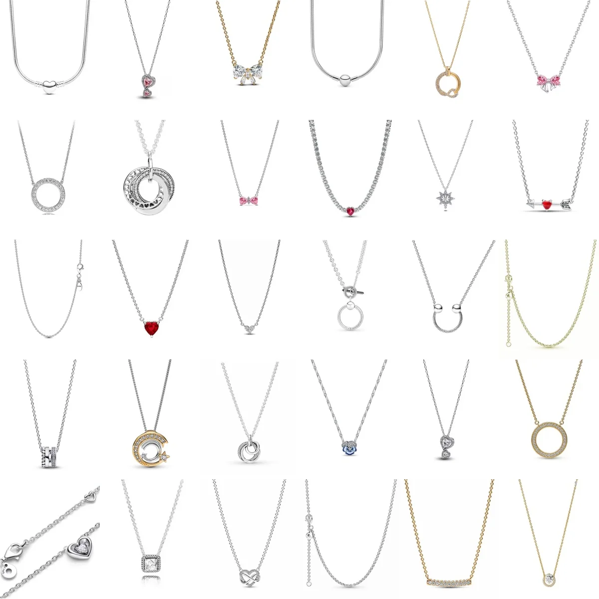 

Новое ожерелье из серебра 925 пробы с красным сердцем и камнем, классическая ослепительная круглая подвеска-цепочка, подходит для оригинального кулона, сделай сам, праздничные подарки