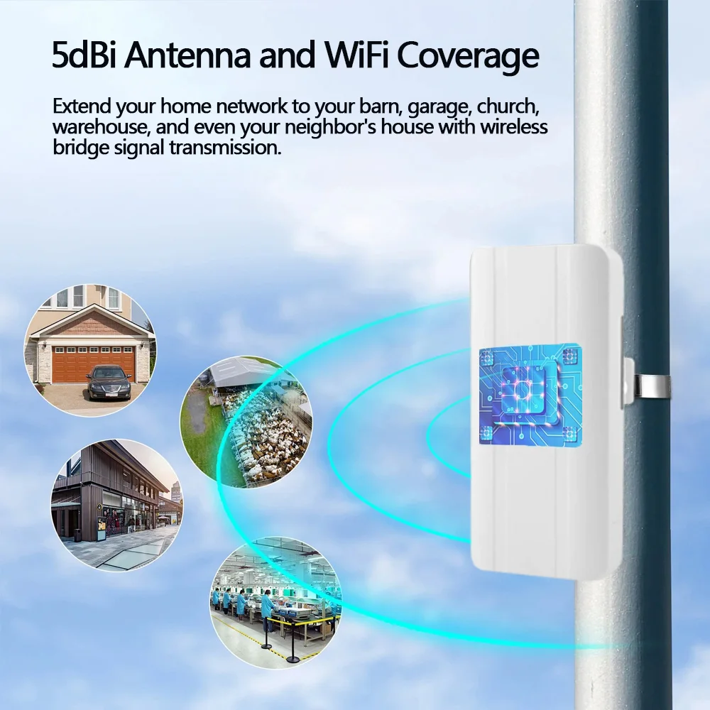 Huitenda 2.4G Wireless Bridge 300Mbps WiFi Outdoor CPE PTP Long Range Repeater Extender IP65 Waterproof AP Point to Point 500M