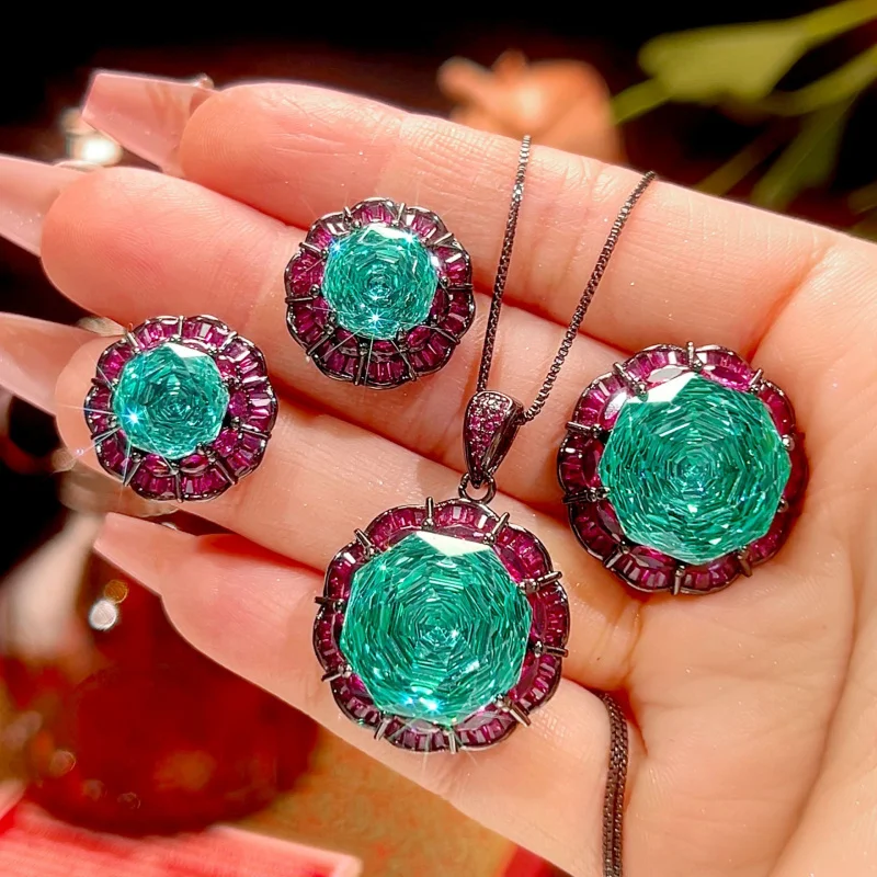 

Jewelry gold-plated rose cut perla green black gold set for women 16-10m