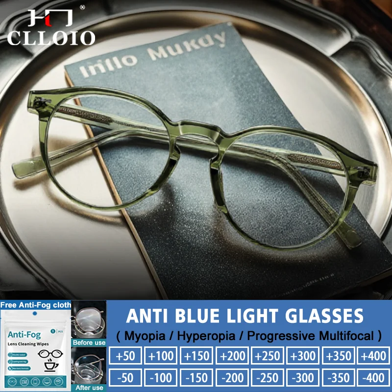 

CLLOIO Classic Retro Fashion Oval Frame Anti Blue Light Reading Glasses Men Customized Prescription Myopia Computer Eyeglasses