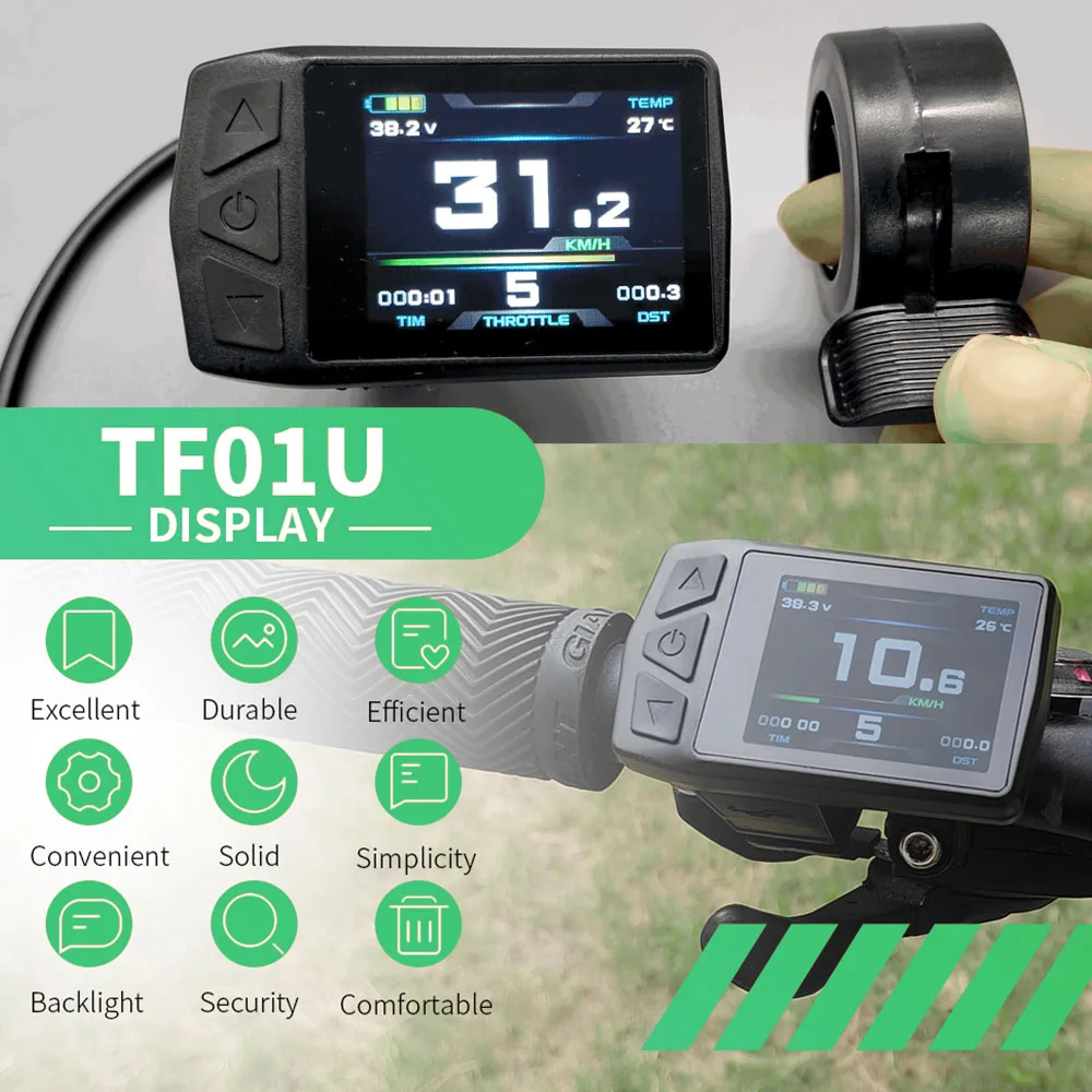 شاشة KT TF01U مناسبة لوحدة تحكم KT مع منفذ شحن USB 24 فولت/36 فولت/48 فولت دراجة كهربائية ملونة شاشة LCD TFT Ebike Par