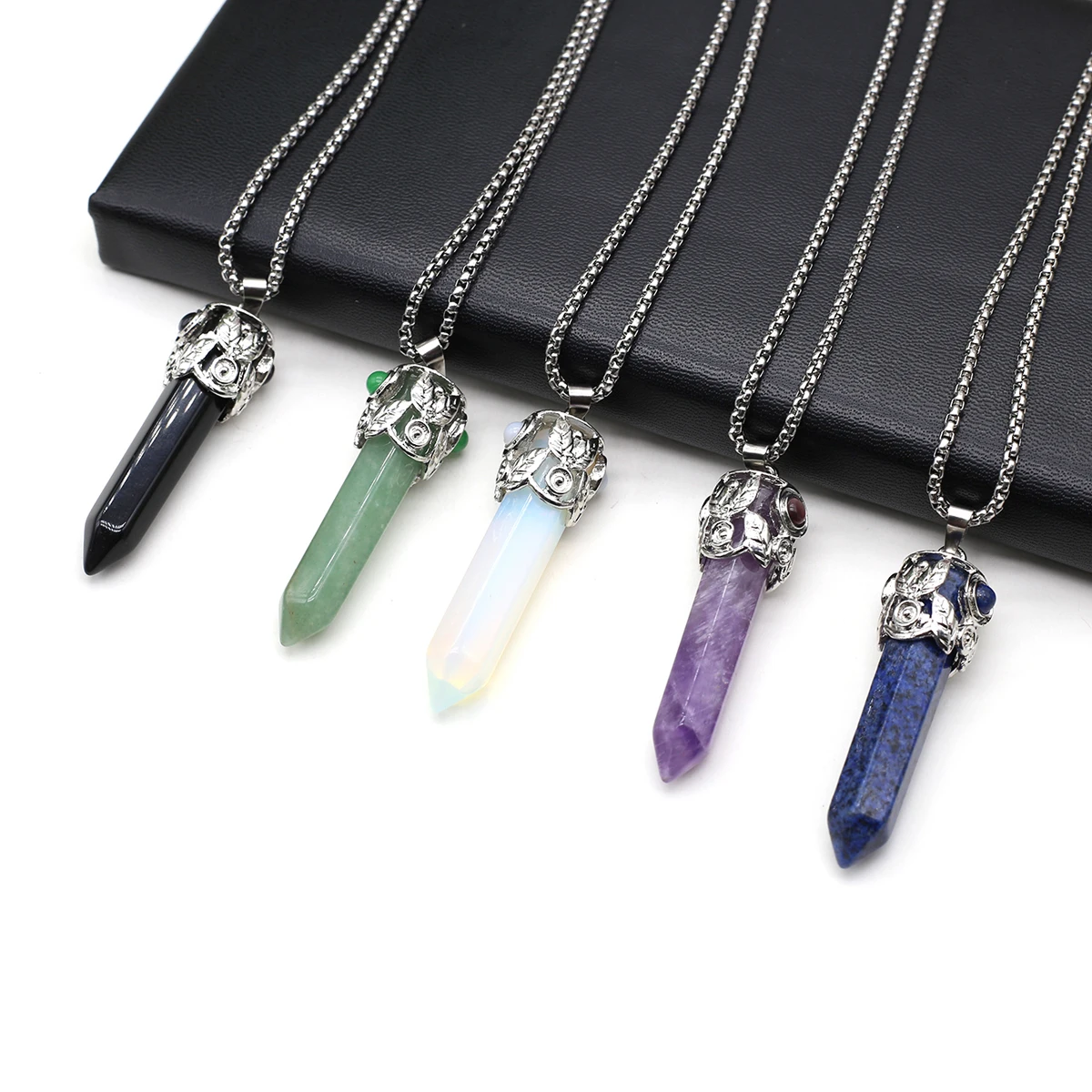 

Faashion Necklace Quartz Necklaces Natural Crystal Stone Hexagonal Prism Hexagon Pendant Hanging Jewelry for Women Men