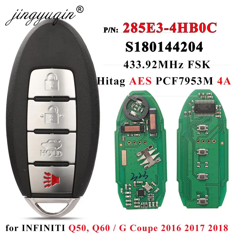 Inteligentny bez przycisków samochodowy jingyuqin 285E3-4HB0C do Infiniti Q50 Q60 2016 2017 2018 S180144204 433.92MHz 4A inteligentny pilot zdalnego