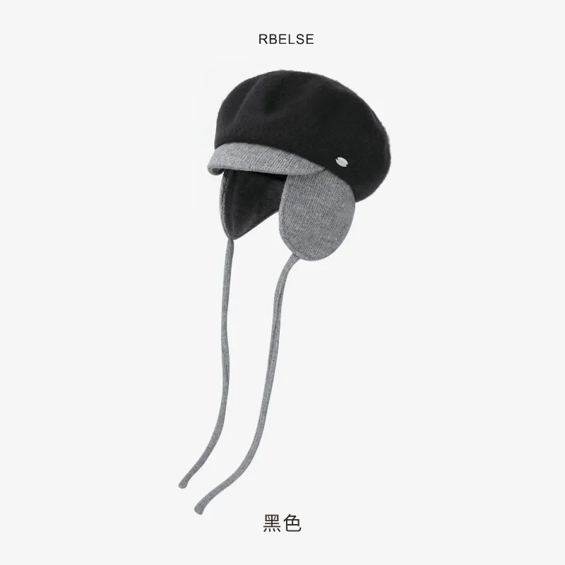 Japanische Nischen-Beret für Herbst und Winter, künstlerische Retro-Malerhut, Herren- und Damen-Fahrradmütze mit Ohrenschutz, Bomberhut – Detail 5