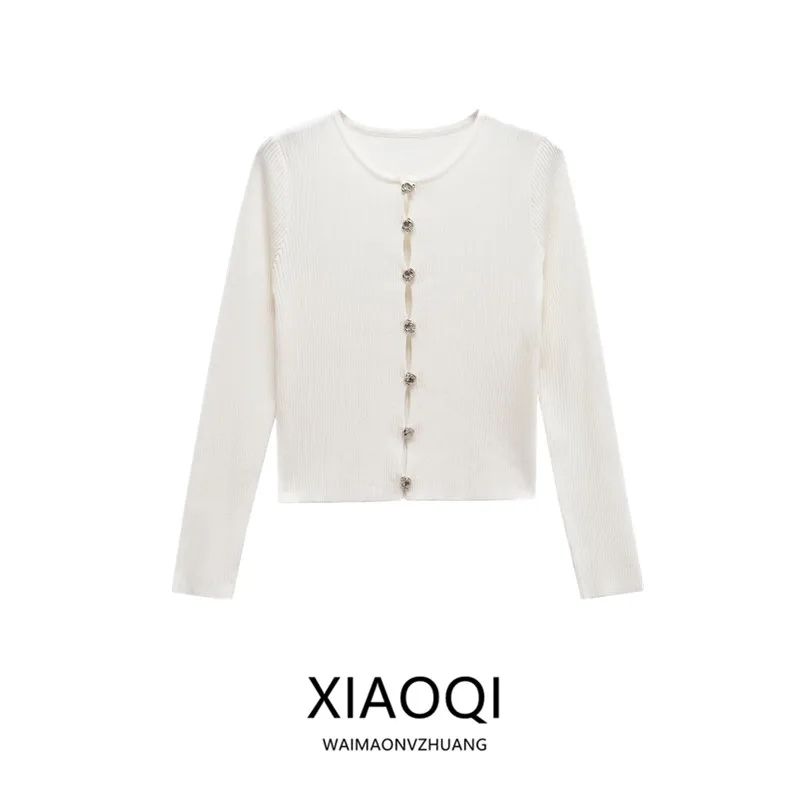 ฤดูใบไม้ผลิ 2025 ผู้หญิง Faionable Ribbed รอบ Ne ยาว Sve SLIM FIT ถัก Jaet ใหม่มาถึงเดินทาง Sle ความยาวปกติ