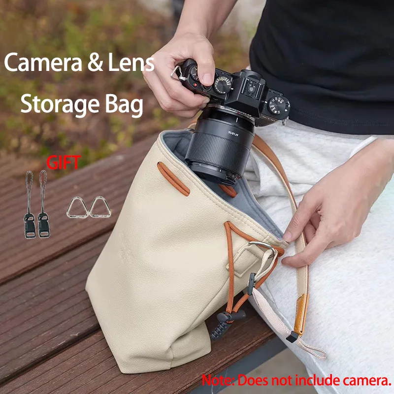 Bolsa de Almacenamiento TTArtisan, Bolsa para Lentes de Cuero PU, Correa para el Hombro, Universal para Lentes de Cámara DSLR y Mirrorless de Sony, Nikon, Canon, Fuji