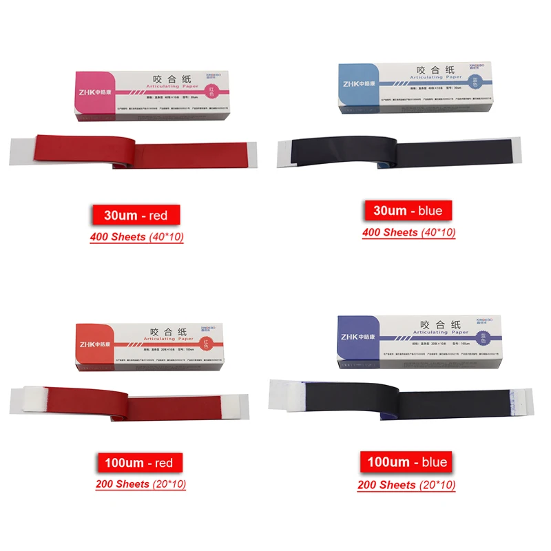 Newest 5Pcs 30/100µm Dental Lab Articulating Paper Dentist Clinic Occlusion Paper Strip Blue Red Oral Teeth Care Occlusal Tools